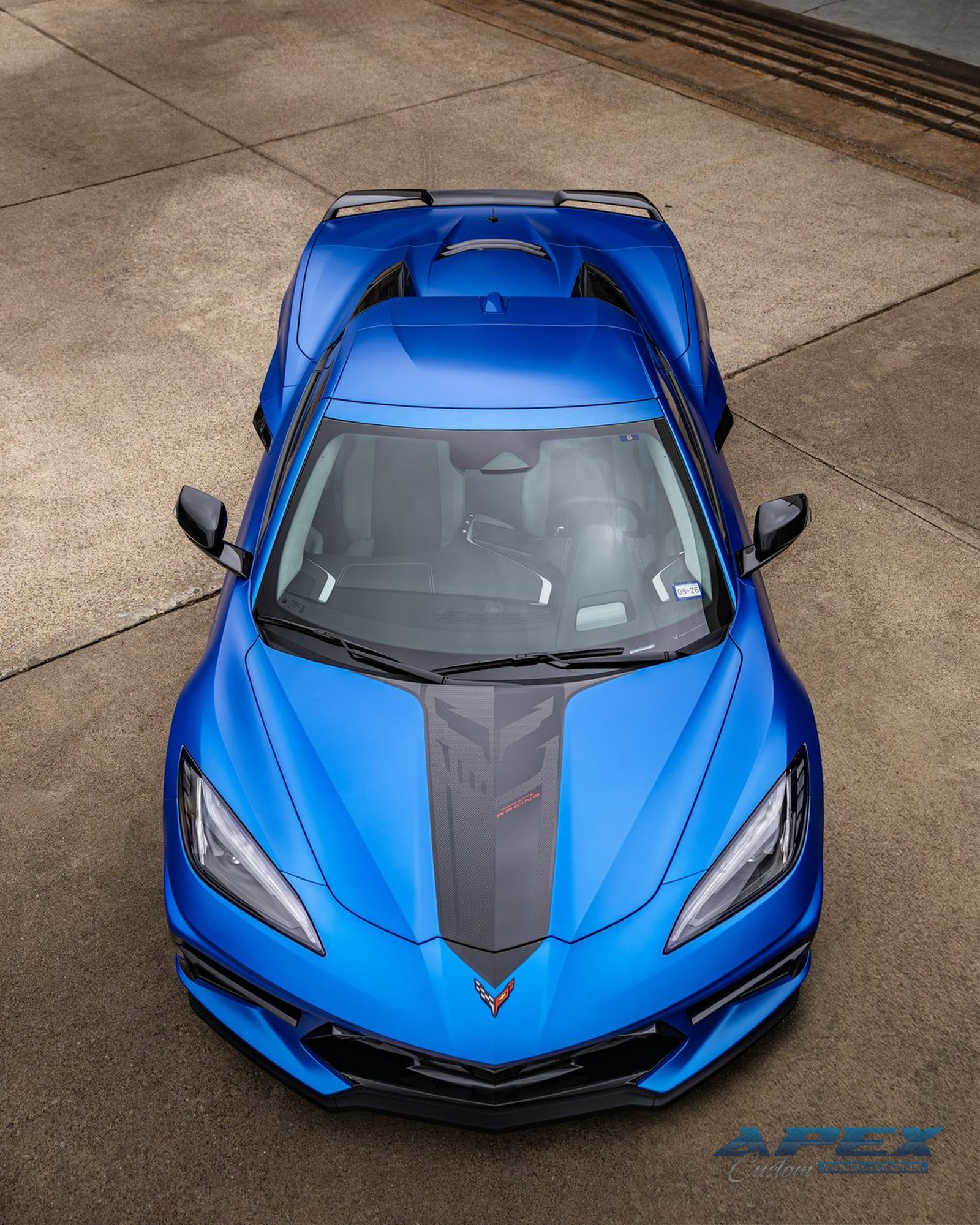 Overhead view of the 2024 Chevrolet Corvette Stingray built by Apex Custom Innovations