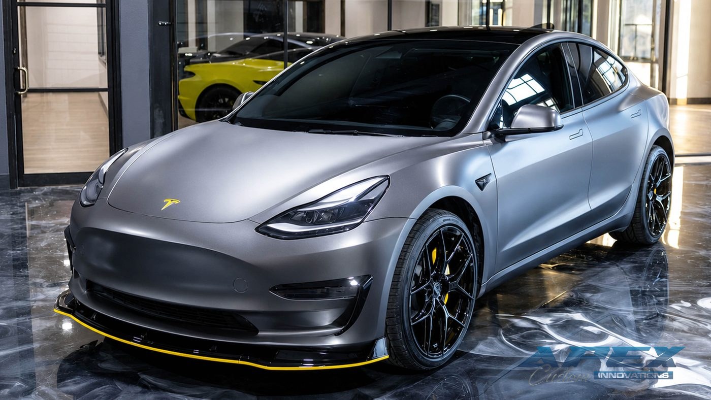 Tesla with window tint applied by Apex Custom Innovations