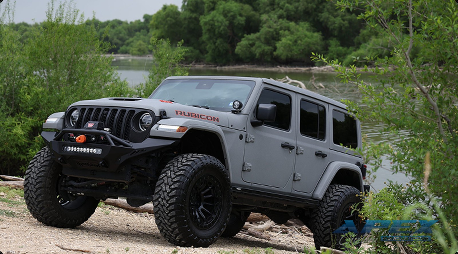 Jeep Wrangler Rubicon on off-road wheels protected with Apex Armor