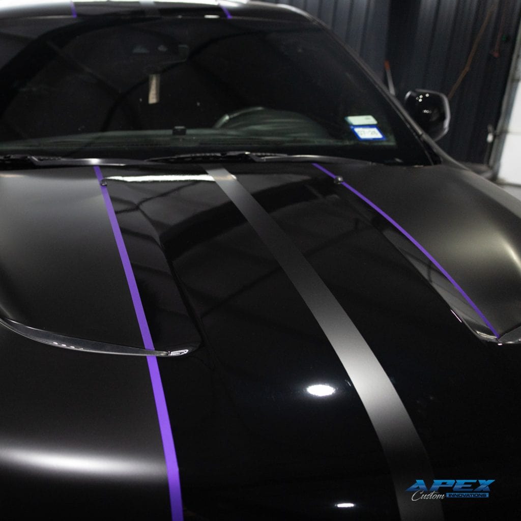 2018 Jeep Grand Cherokee Trackhawk with Vossen HFX-1 wheels, Nitto tires, matte black wrap, and Waido widebody kit built by Apex Custom Innovations in Dallas Texas