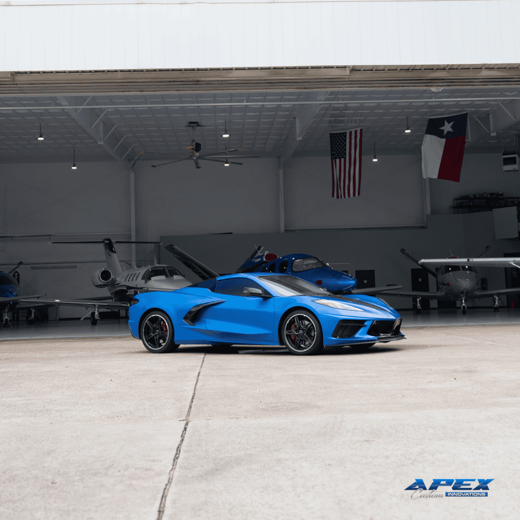 Profile view of 2024 Chevrolet Corvette Stingray with paint protection film installed by Apex Custom Innovations