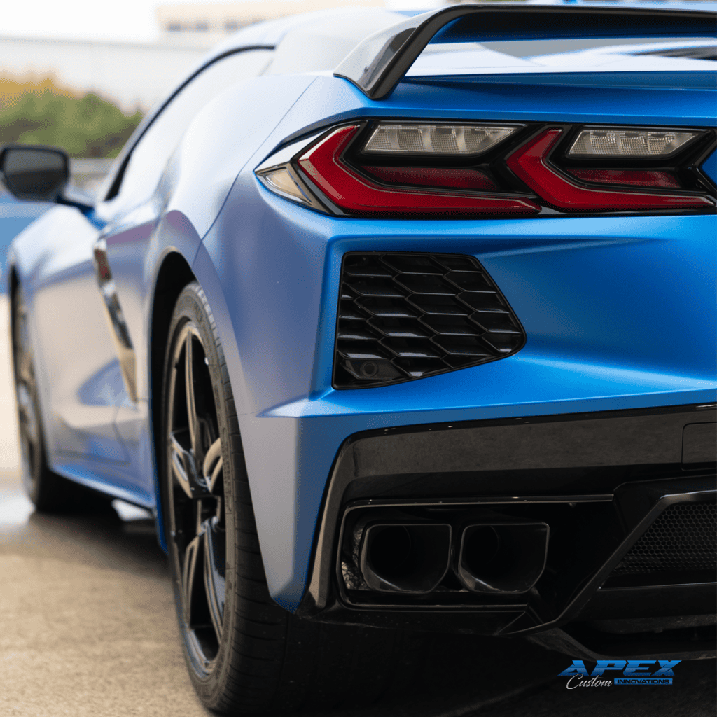 Close-up detail of paint protection film installation on 2024 Corvette Stingray by Apex Custom Innovations
